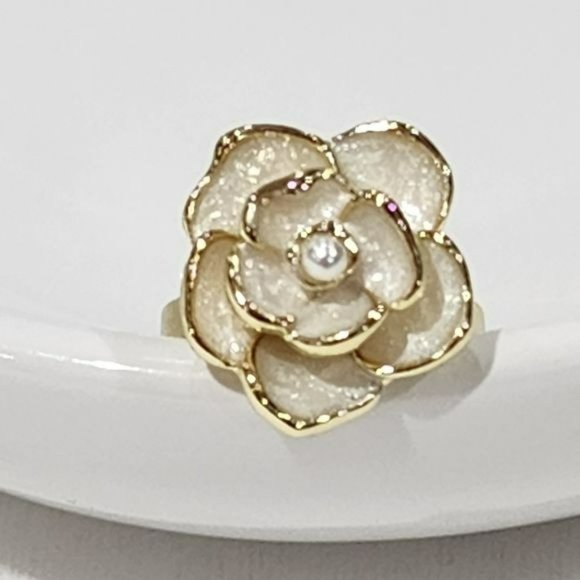 Vintage Style‎ 14K Gold Plated Canellia Flower Cuff Pinkie Ring - Picture 3 of 12